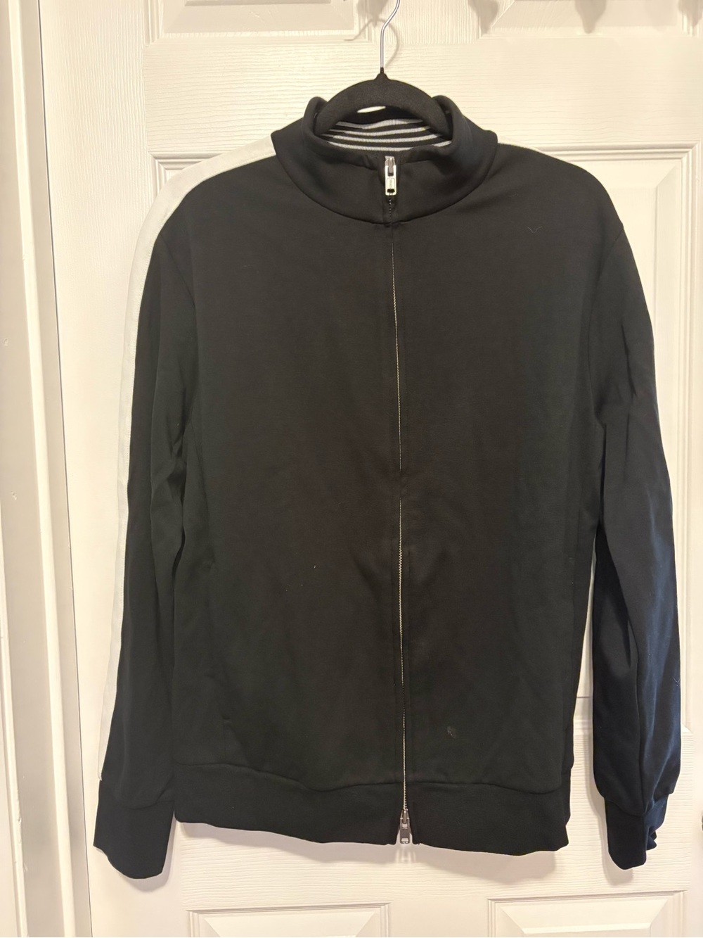 GAP Black Full-Zip Mock Neck Jacket with White Shoulder Stripe